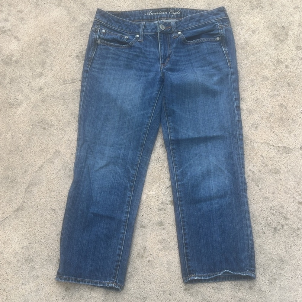 American Eagle Boy Fit Ankle Crop Blue Denim Jeans Women's Size 6